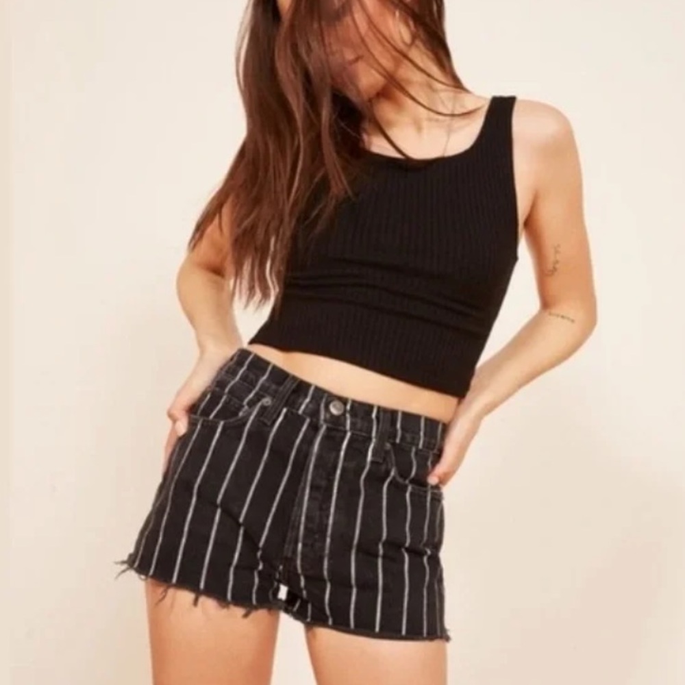 Reformation Dixie Jean Shorts In Sulu Stripe Black